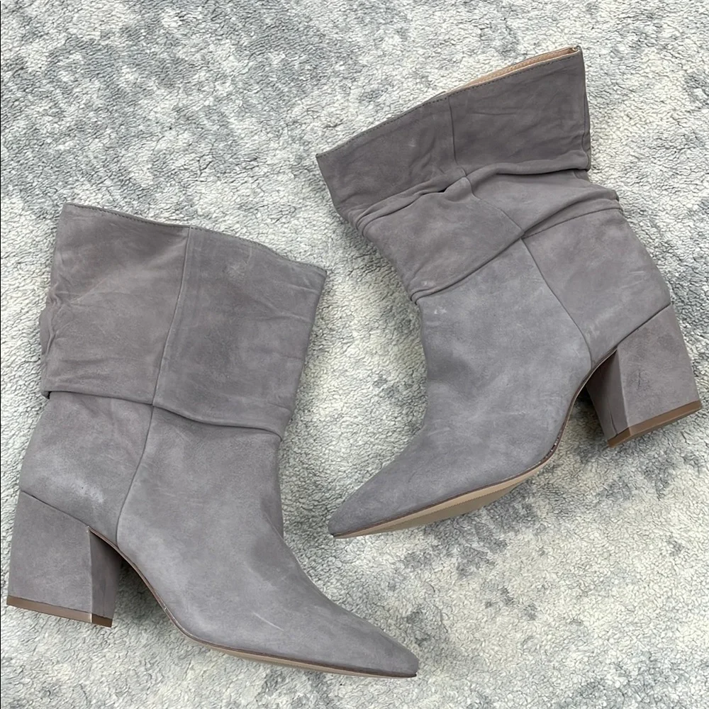 New Botkier Skylar Slouchy Suede Mid Boots Warm Gray Grey Scrunch Sz 9